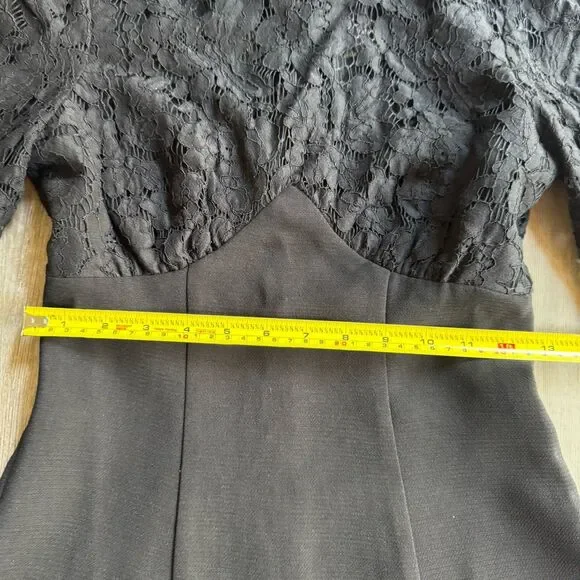 ASOS Mini Dress Black Sz 0 High Neck Skate Lace Insert & Lace Sleeves Stretch - Picture 4 of 16
